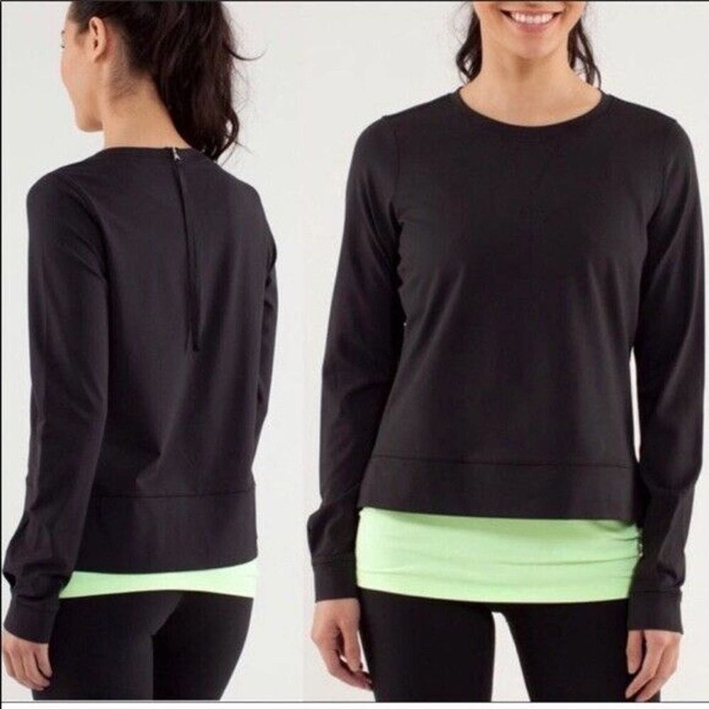 Lululemon Run:‎ Warm Up Crew Pullover Sweater Zipper Back Black Size 6? Athletic